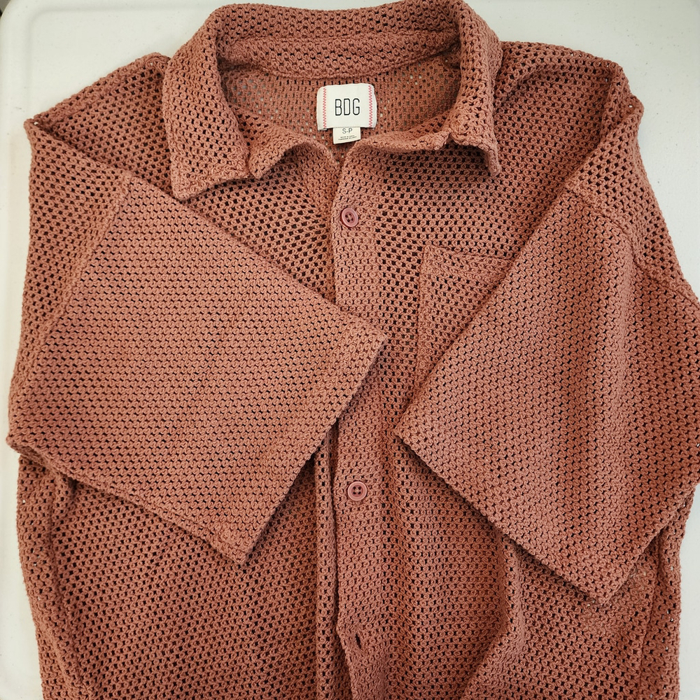 BDG Urban Outfitters Crochet Knit Button Down Shirt Small - Picture 3 of 7